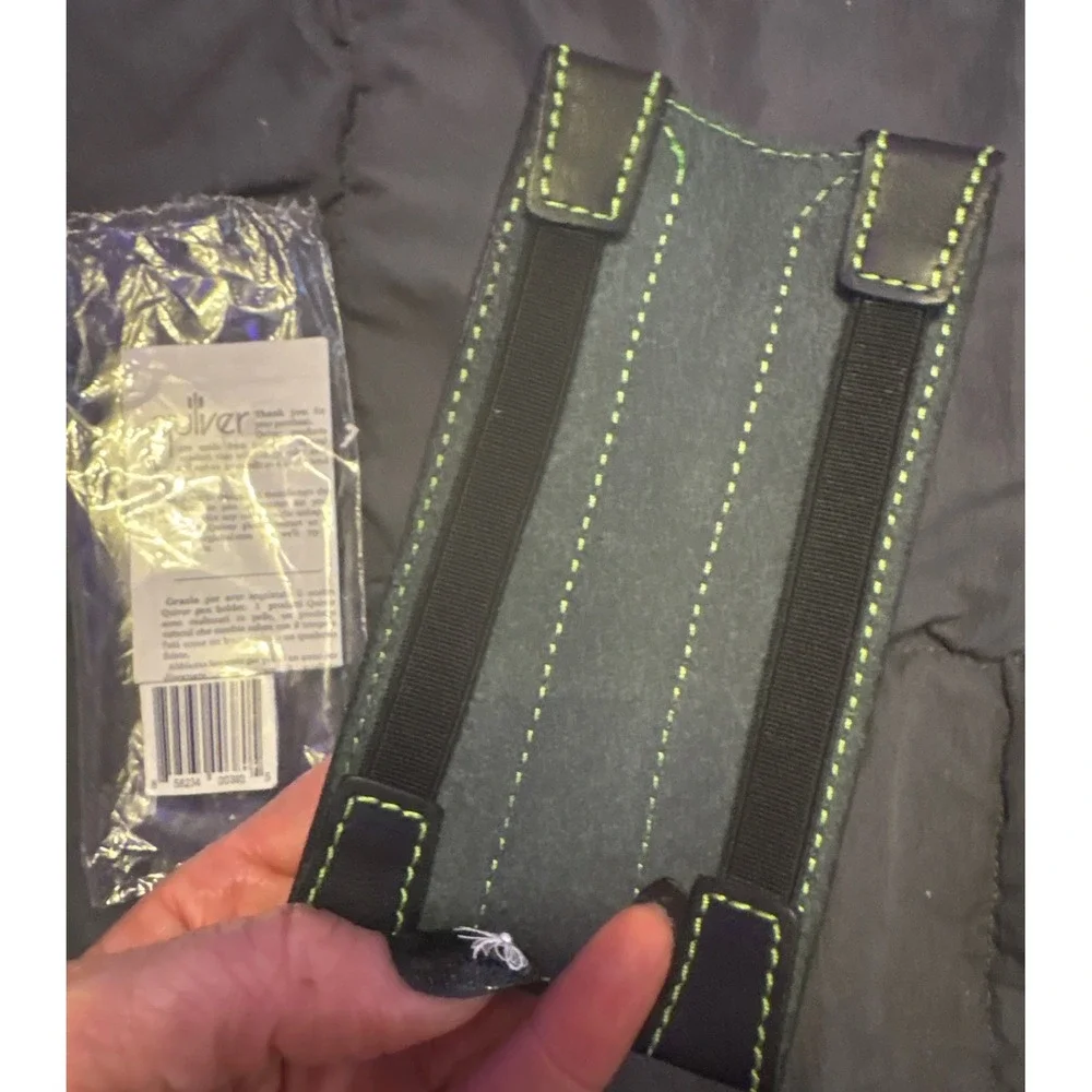 NEW Quiver Black Leather Double Pen Holder Green Stitch Notebook Journal Sleeve